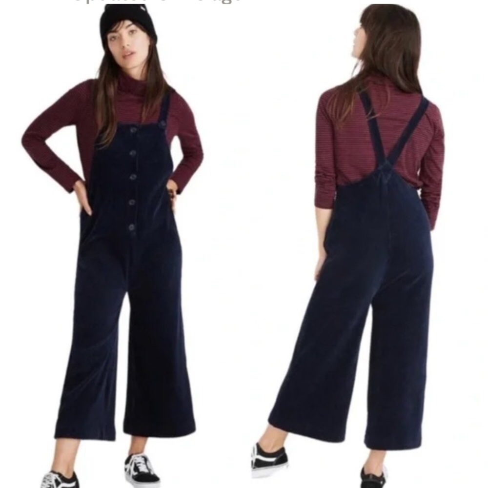 Madewell Texture & Thread navy blue corduroy velour overalls small